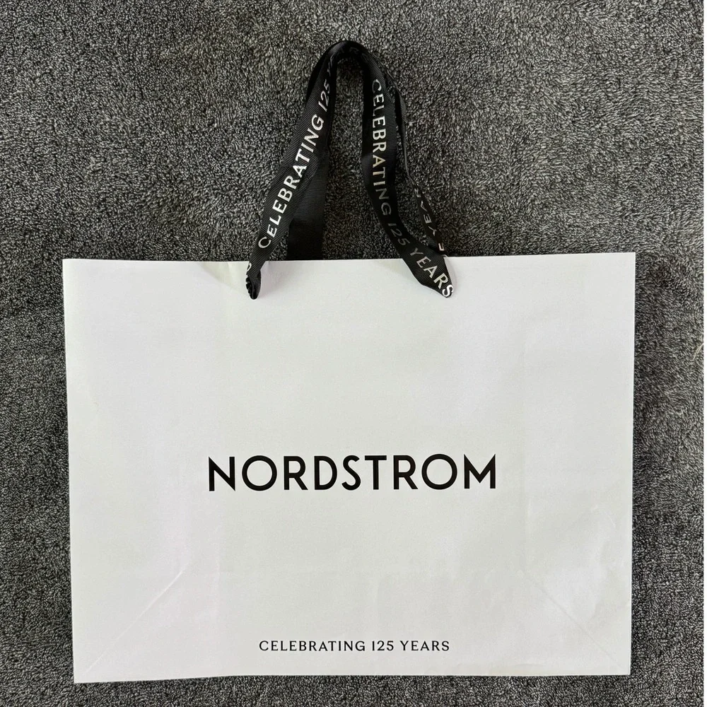 Nordstrom 125 Yr Anniversary Lg White Paper Shopping Bag Ribbon Handles16x12x6